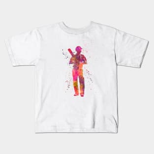 Cricket player batsman silhouette in watercolor Kids T-Shirt